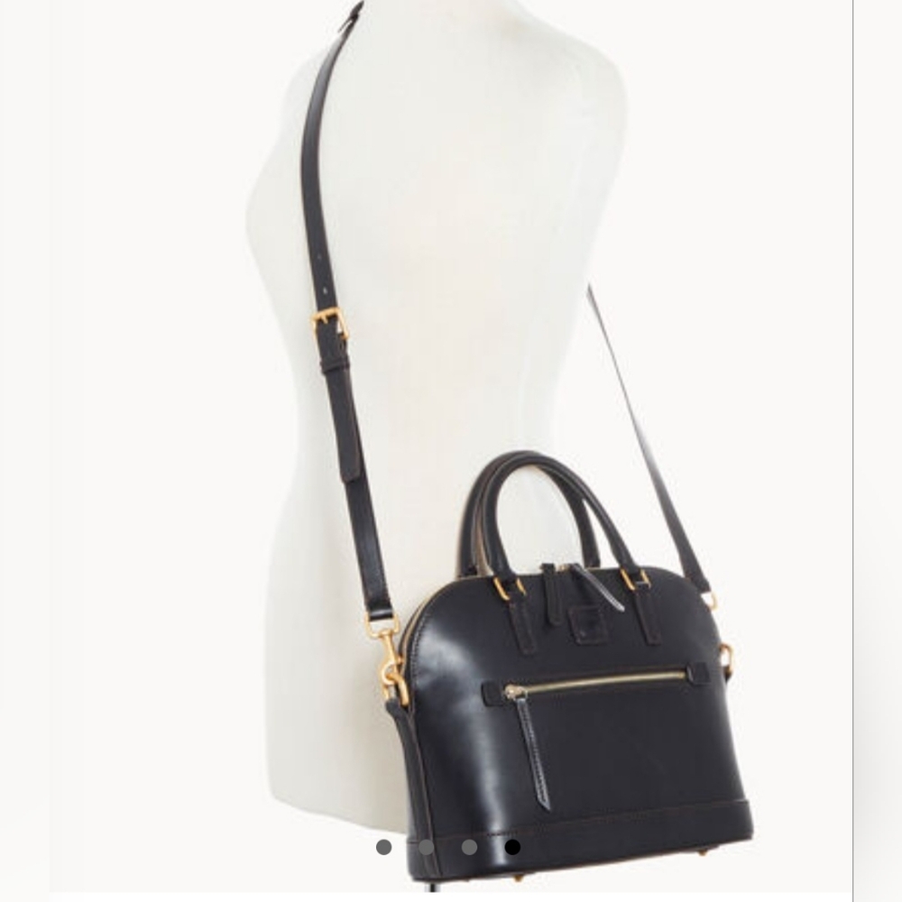 New Dooney Bourke Florentine Leather Domed Satchel Black - Picture 3 of 15